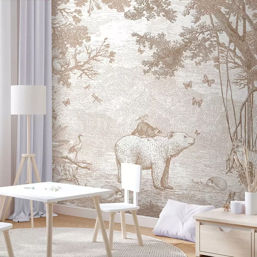 murais de parede Floresta de fadas com animais adoráveis u95425