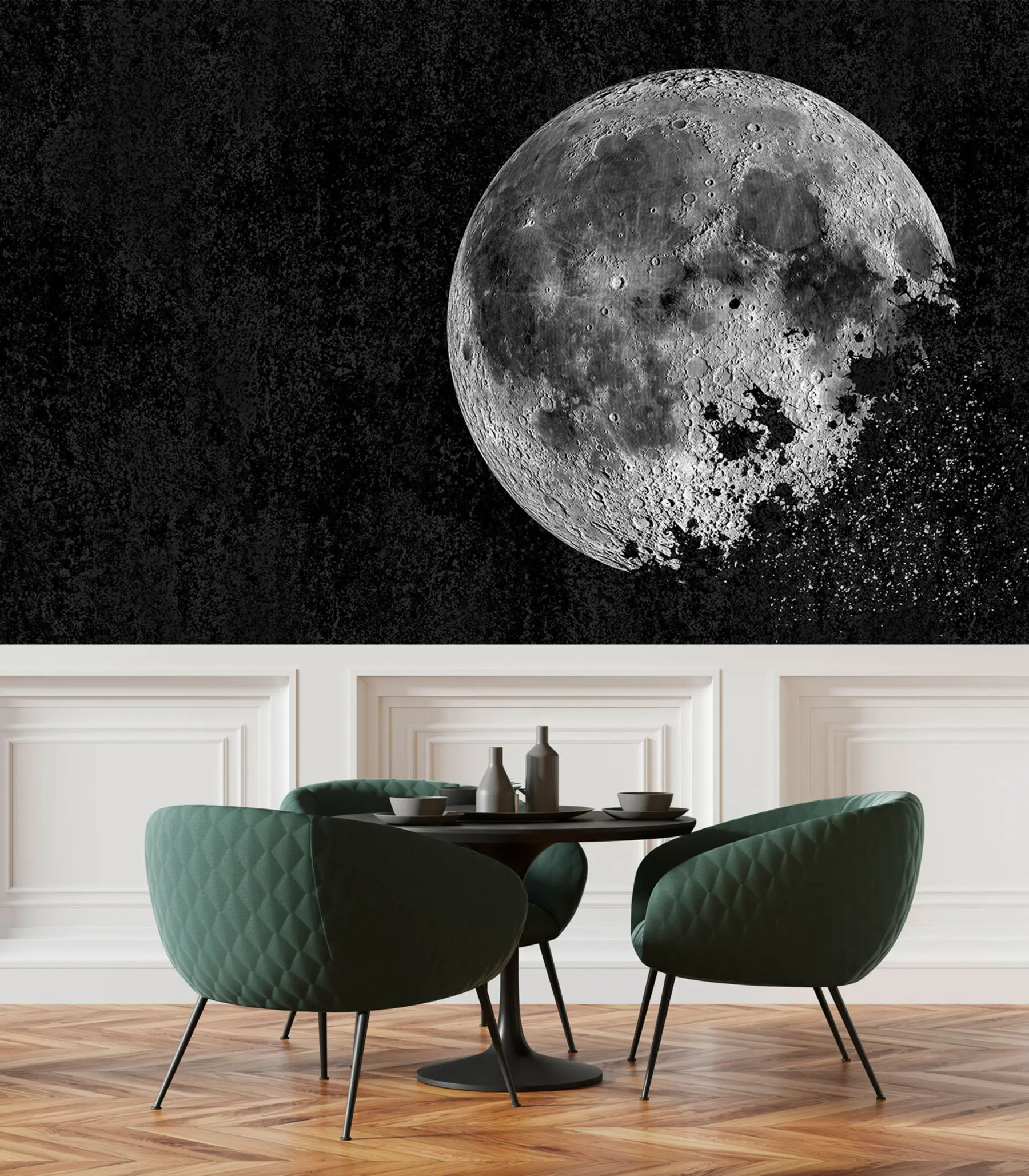 murais de parede Design de papel de parede com lua dissolvida em fundo preto grunge u95521