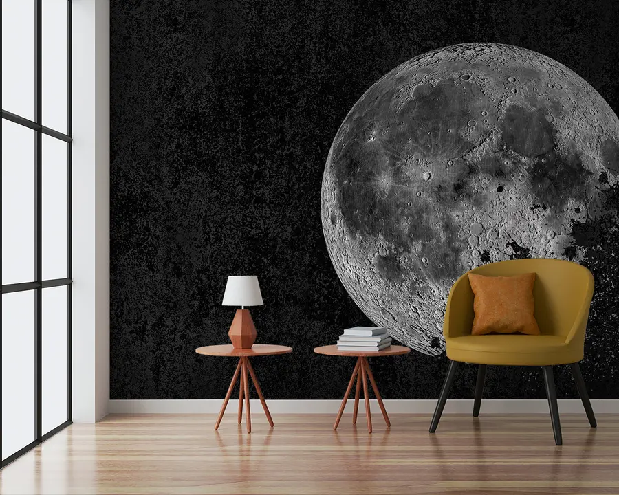 murais de parede Design de papel de parede com lua dissolvida em fundo preto grunge u95521