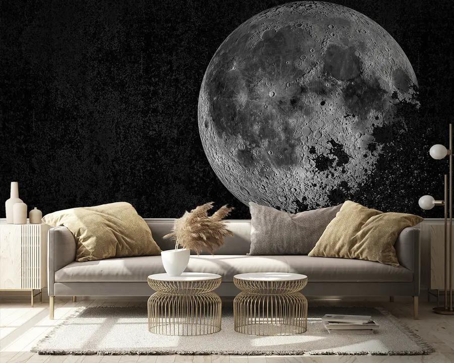 murais de parede Design de papel de parede com lua dissolvida em fundo preto grunge u95521