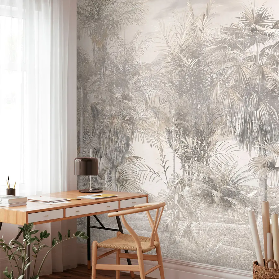 murais de parede Árvores tropicais e folhas em preto e branco u95903