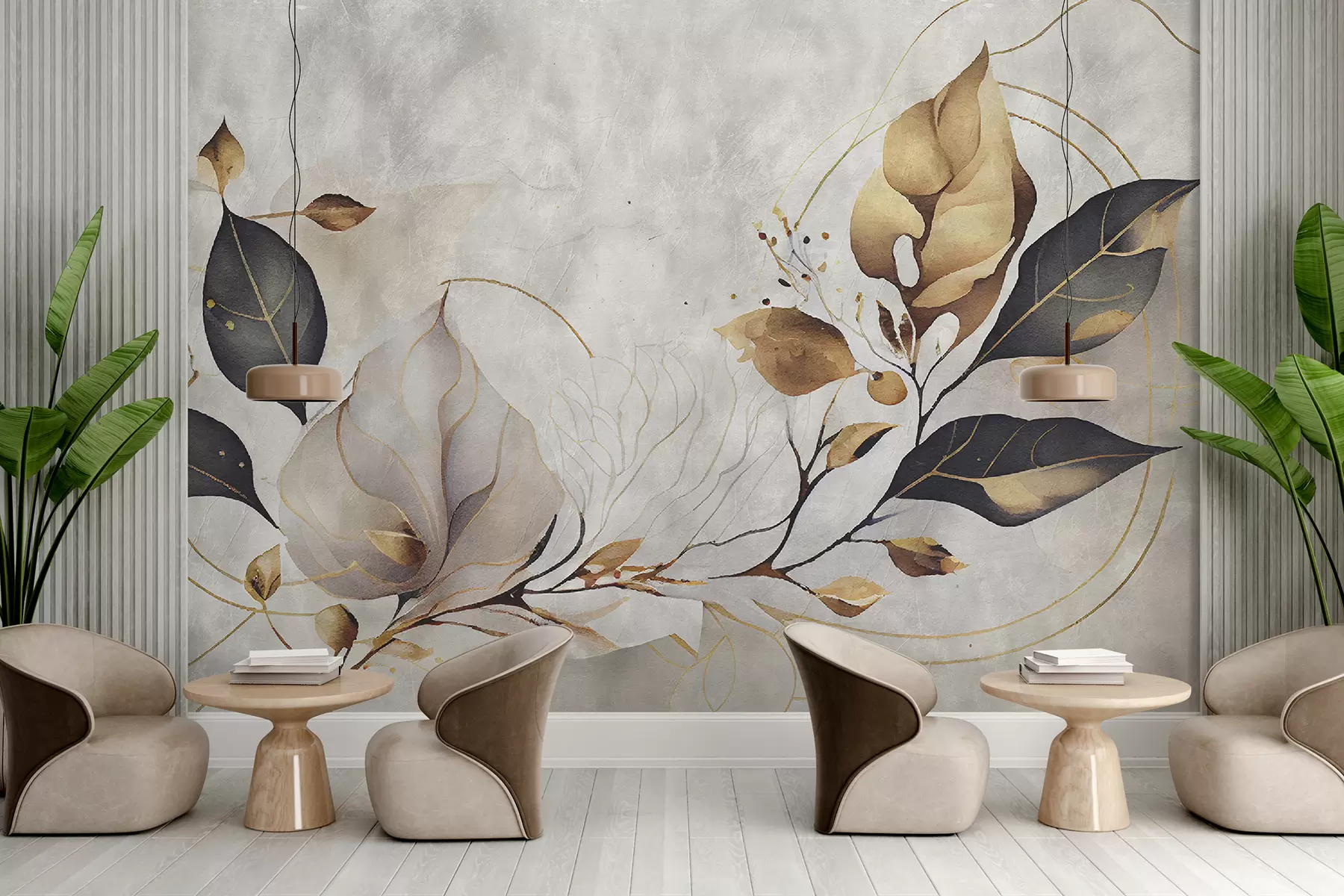 murais de parede Folhas delicadas em estilo loft u95646