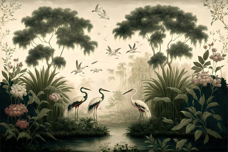 murais de parede pássaros na floresta tropical u95653