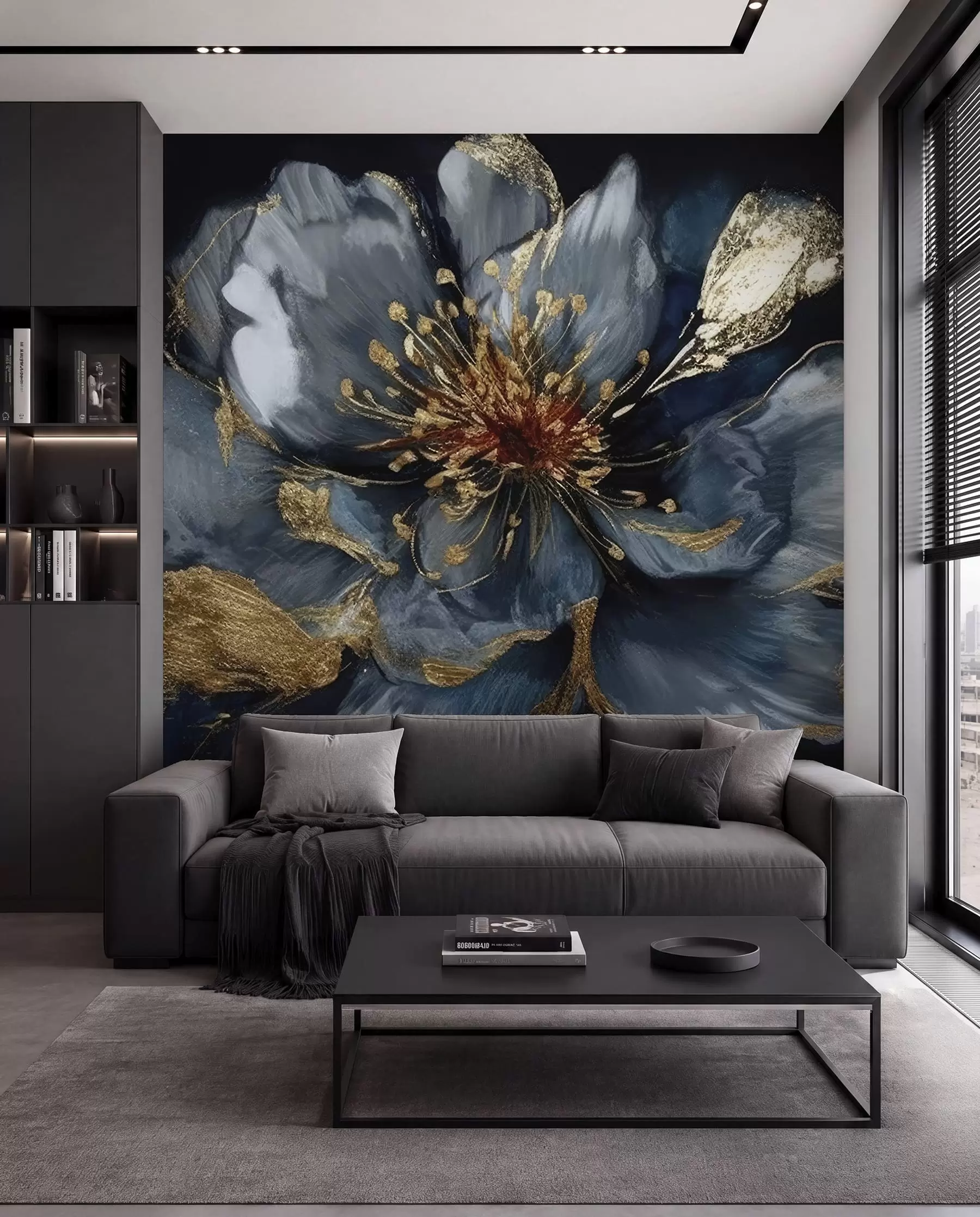 murais de parede Grande flor azul com nervuras u95657