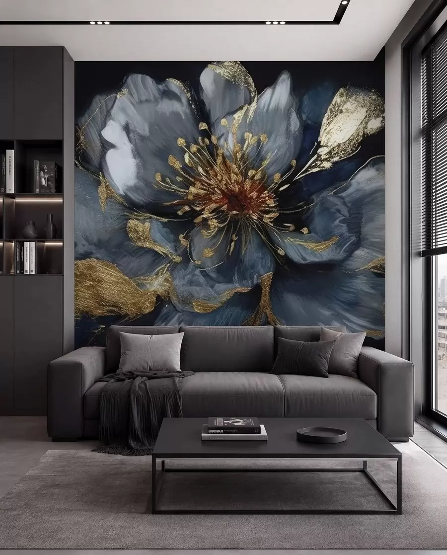 murais de parede Grande flor azul com nervuras u95657