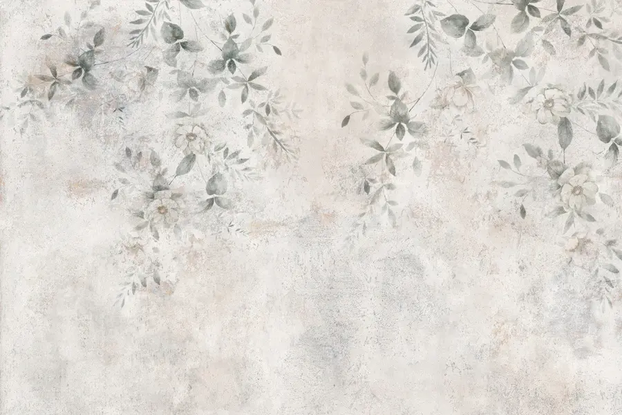 murais de parede Flores com ramos no minimalismo concreto do fundo do grunge u96140