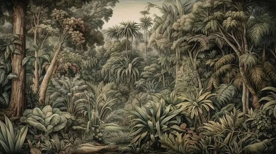 murais de parede Bela selva verde abstrata com folhas tropicais u96093