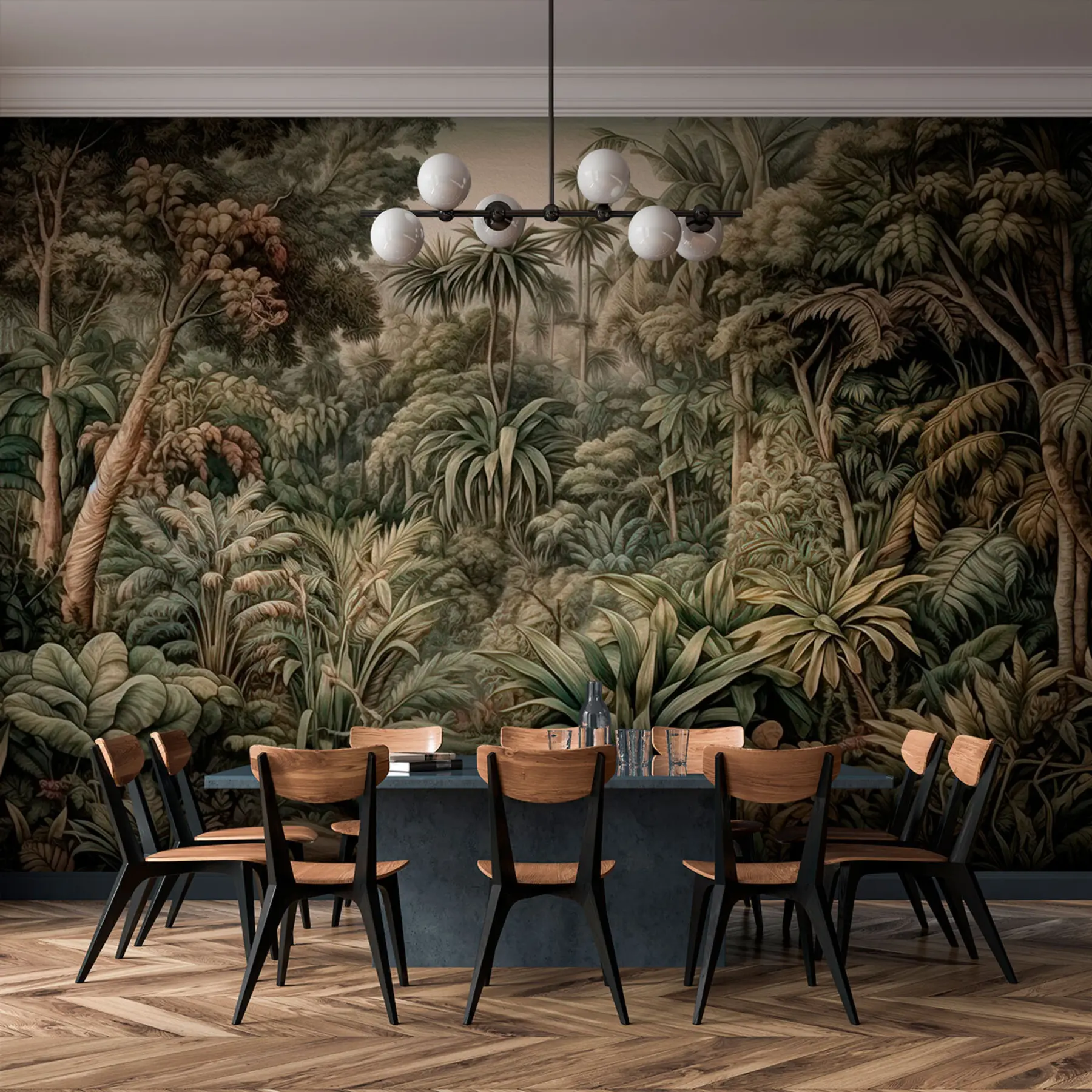 murais de parede Bela selva verde abstrata com folhas tropicais u96093