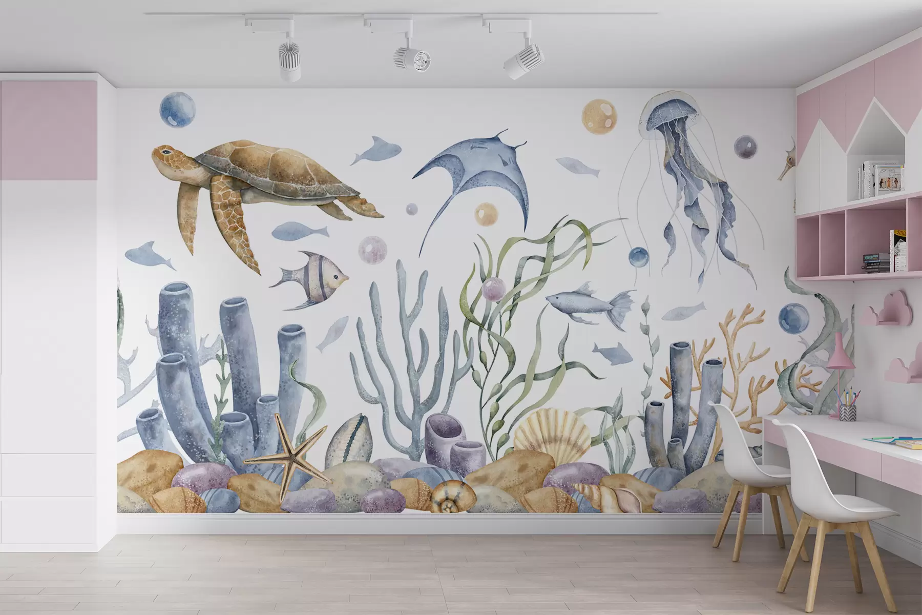 murais de parede Mundo subaquático com animais marinhos u95400