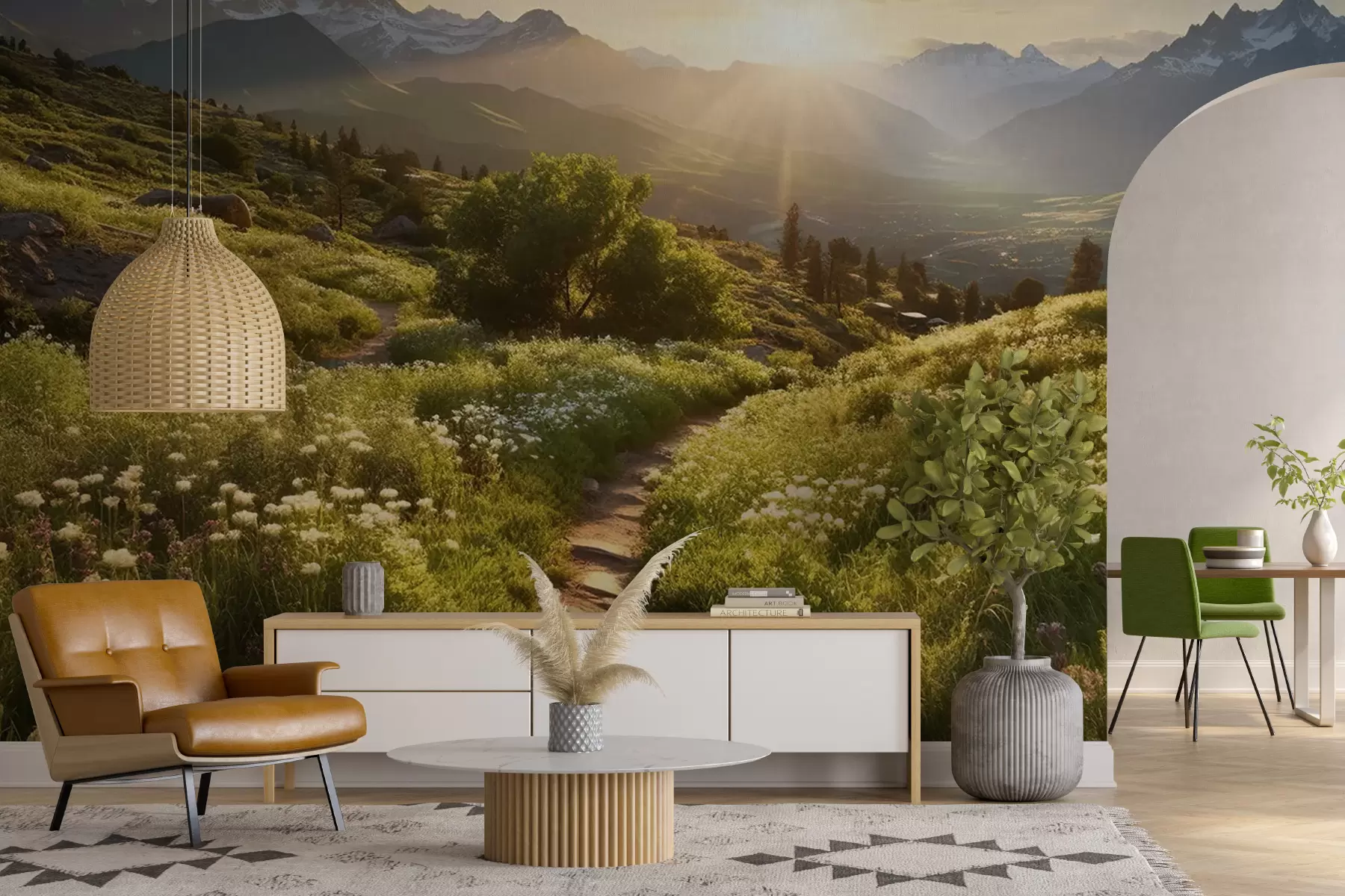 murais de parede Pôr do sol da paisagem montanhosa u96209