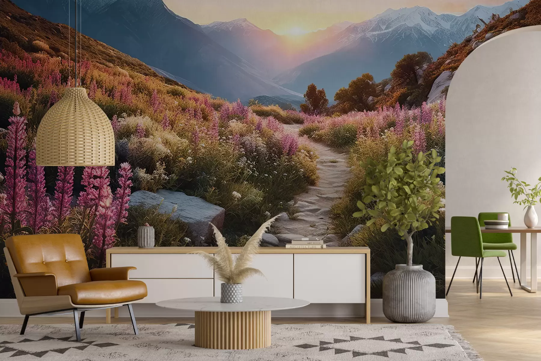 murais de parede Flores mágicas da paisagem da montanha u96210