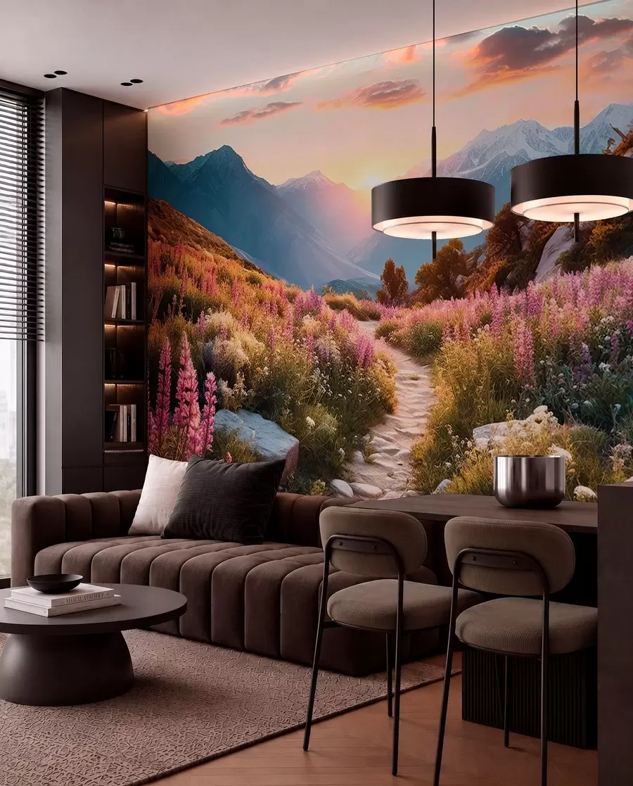 murais de parede Flores mágicas da paisagem da montanha u96210