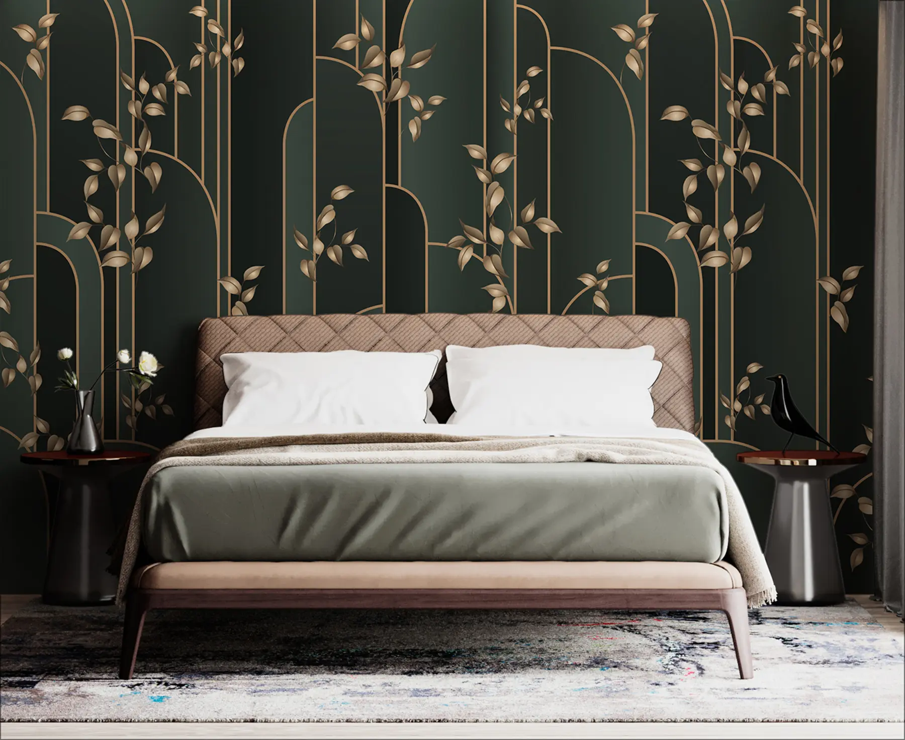 murais de parede Art déco abstrato com folhas u95842