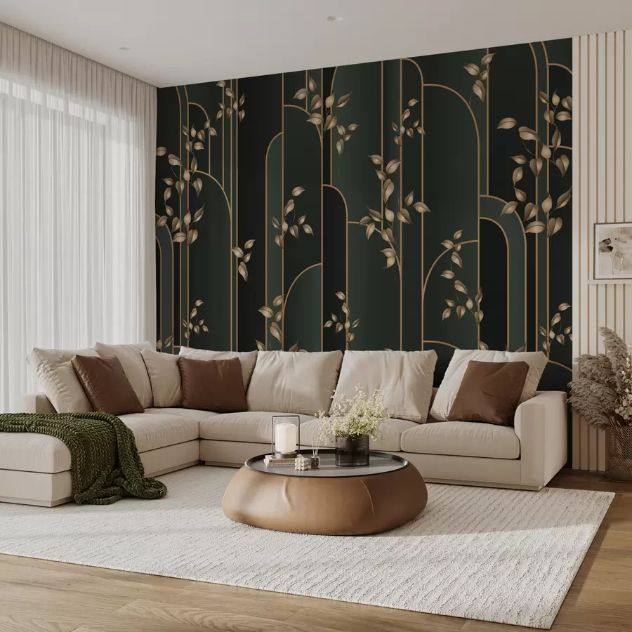 murais de parede Art déco abstrato com folhas u95842