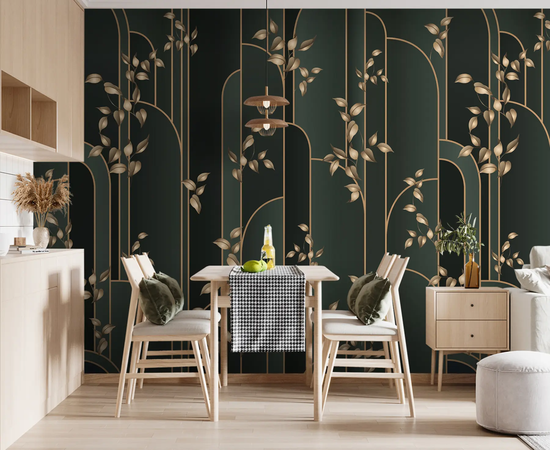 murais de parede Art déco abstrato com folhas u95842