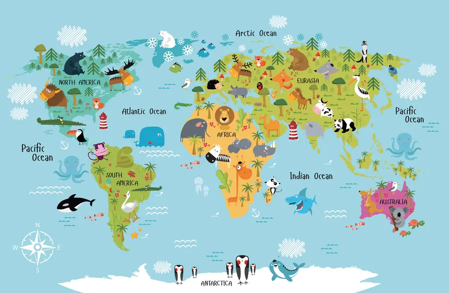 murais de parede Mapa, mundo e linha u16689