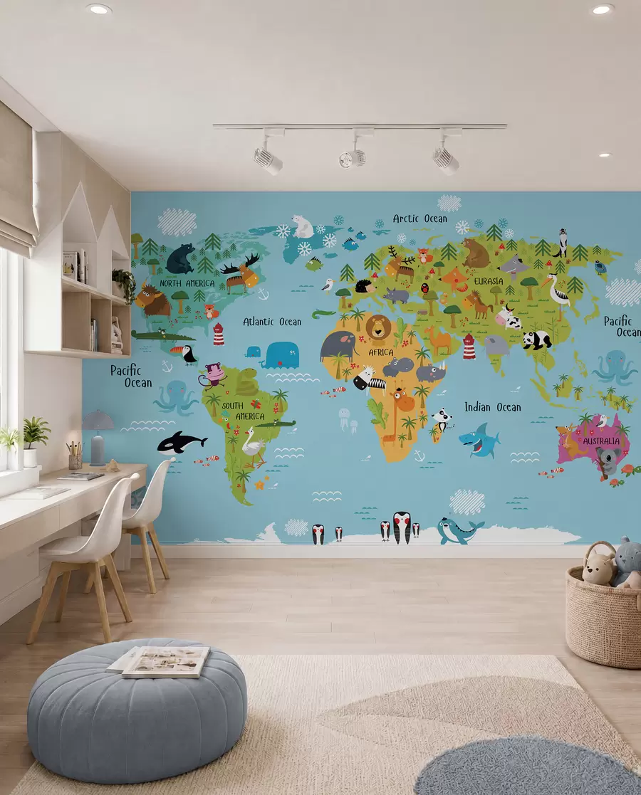 murais de parede Mapa, mundo e linha u16689