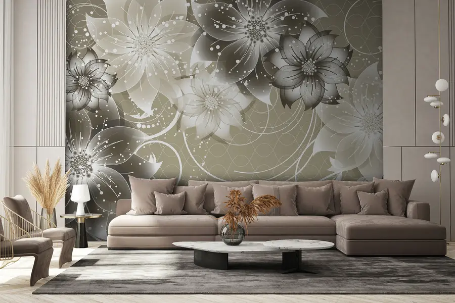 murais de parede Flores brancas em um fundo bege u17606