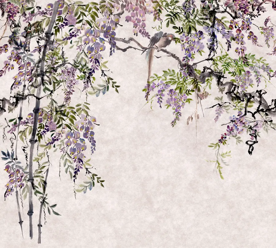 murais de parede Wisteria flores de glicínias em estilo vintage u94621