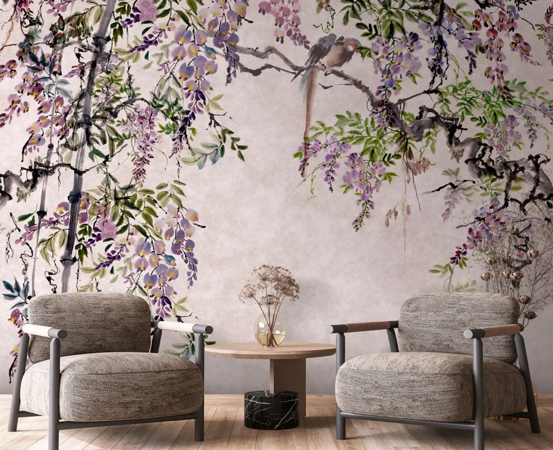 murais de parede Wisteria flores de glicínias em estilo vintage u94621