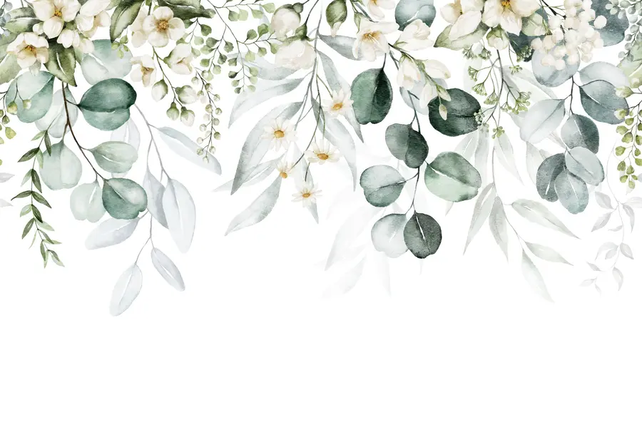 murais de parede Aquarela folhas verdes com flores u96336