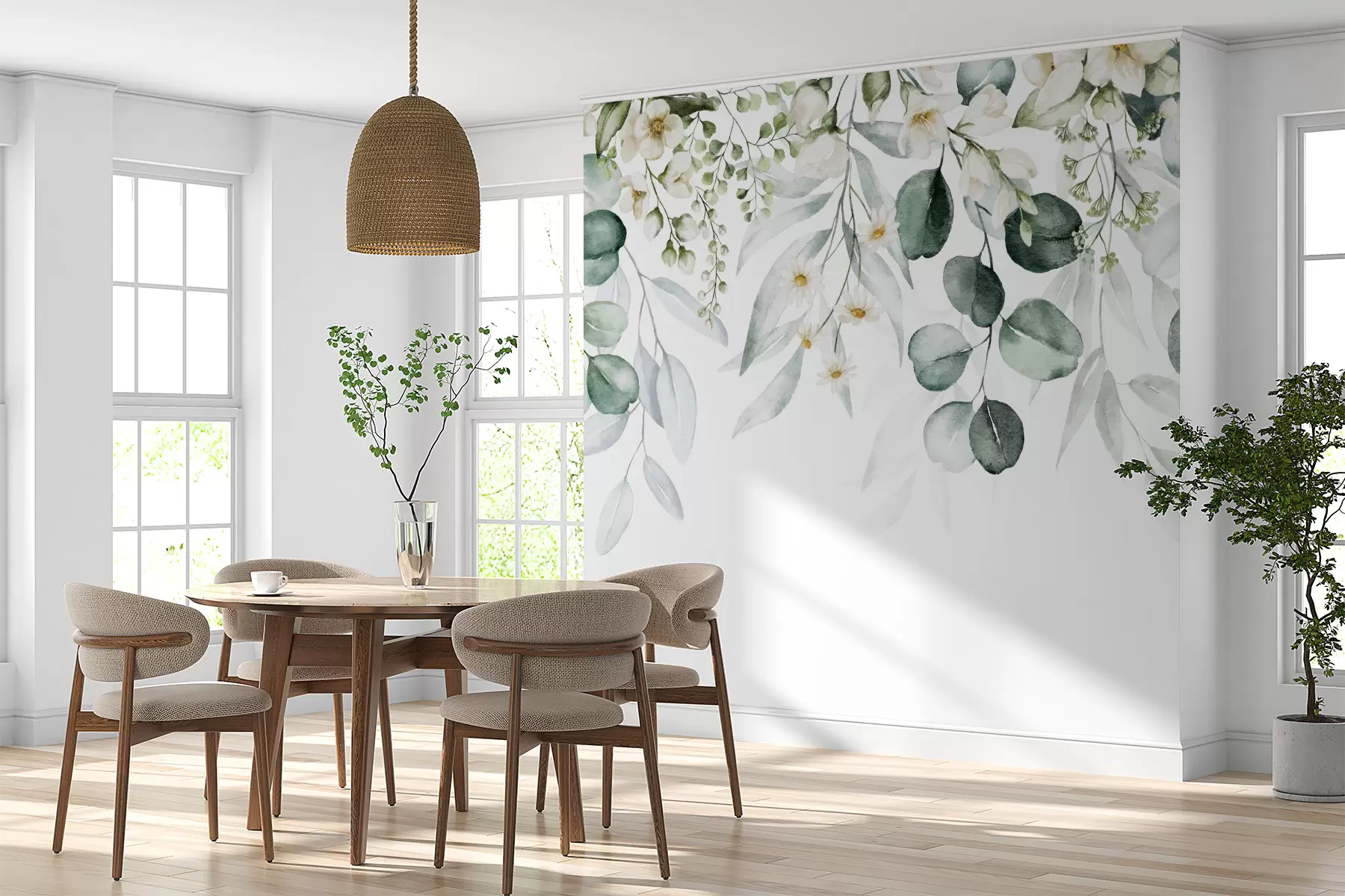 murais de parede Aquarela folhas verdes com flores u96336