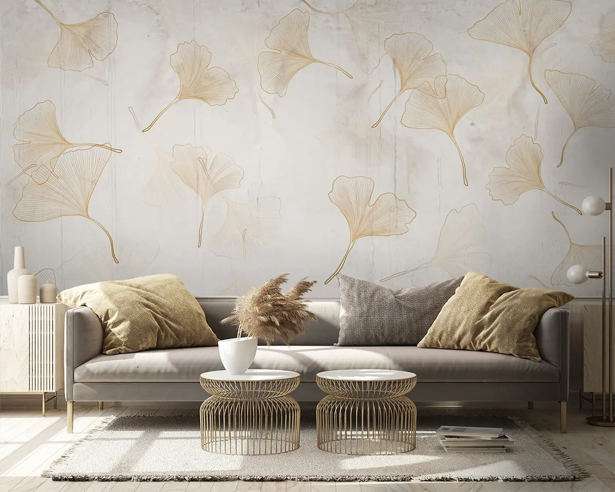 murais de parede Folhas de Ginko em tons bege u96467