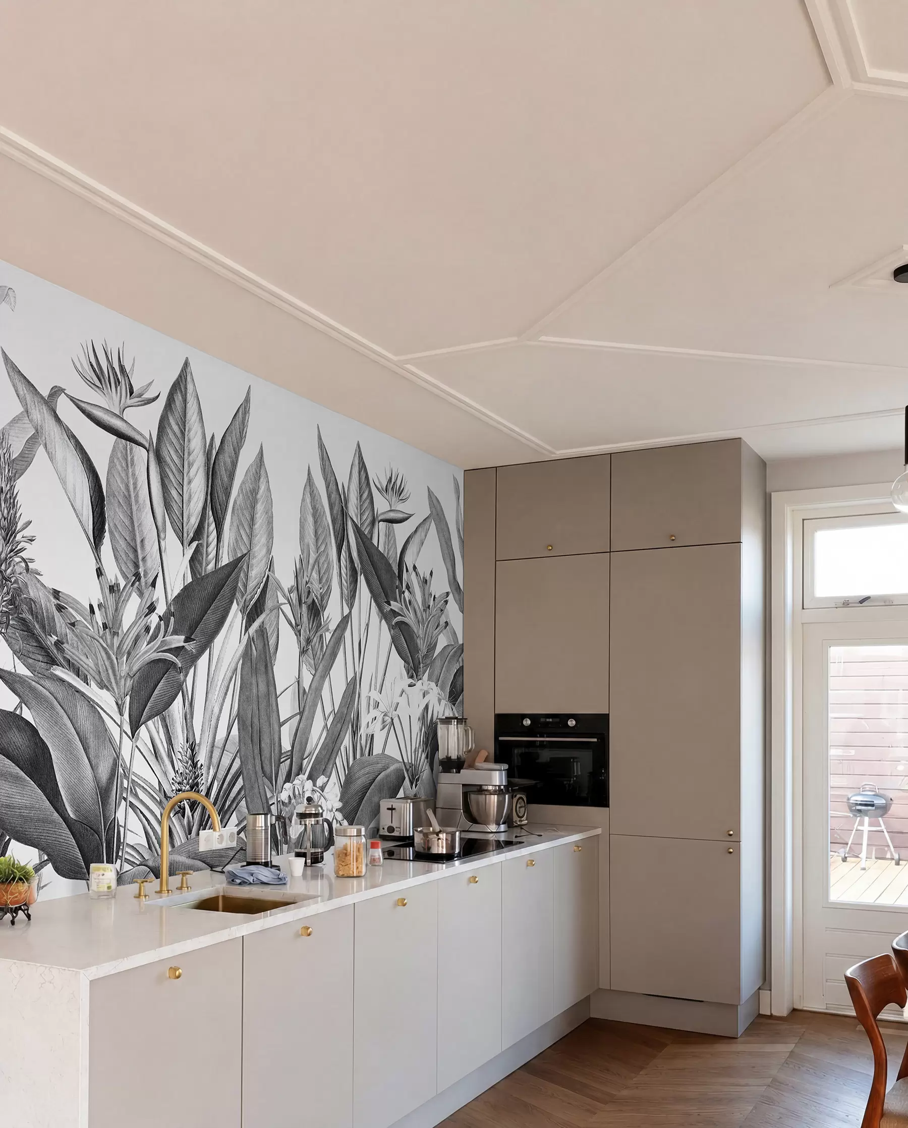 murais de parede A selva tropical planta a cor preto e branco u96833