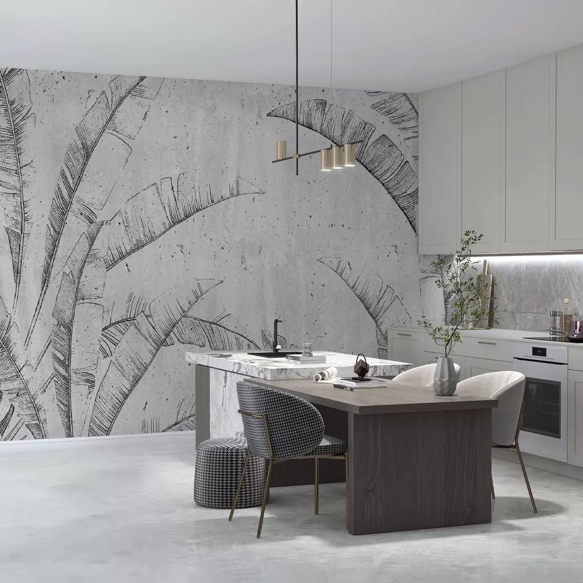 murais de parede Folhas tropicais minimalistas em fundo de concreto grunge u96836