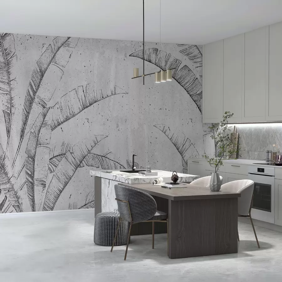 murais de parede Folhas tropicais minimalistas em fundo de concreto grunge u96836