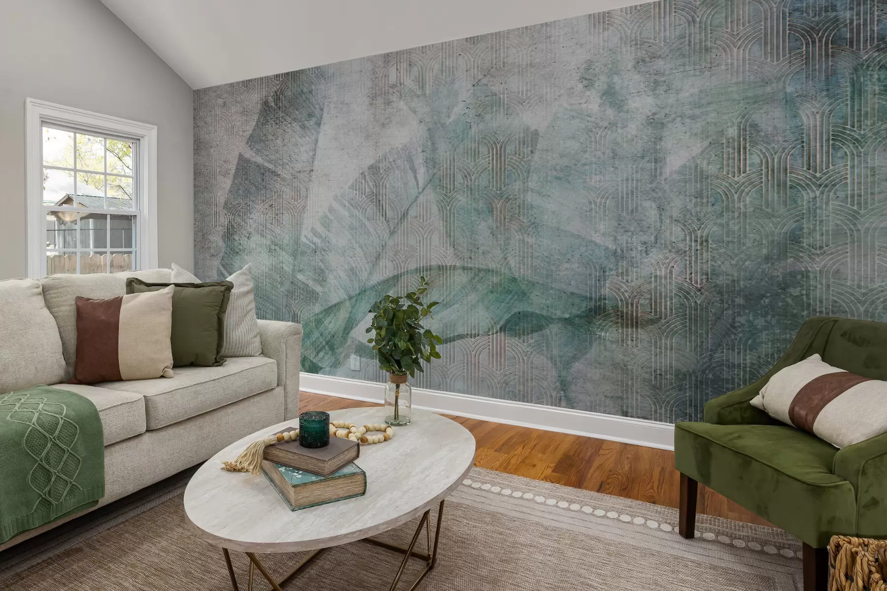 murais de parede Grandes folhas de bananeira verde e textura de mármore u96927