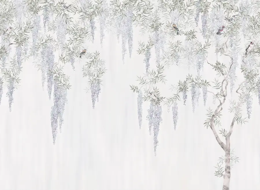 murais de parede Flores de glicínias, glicínias, minimalismo, monocromático, loft e estilo japonês u96928