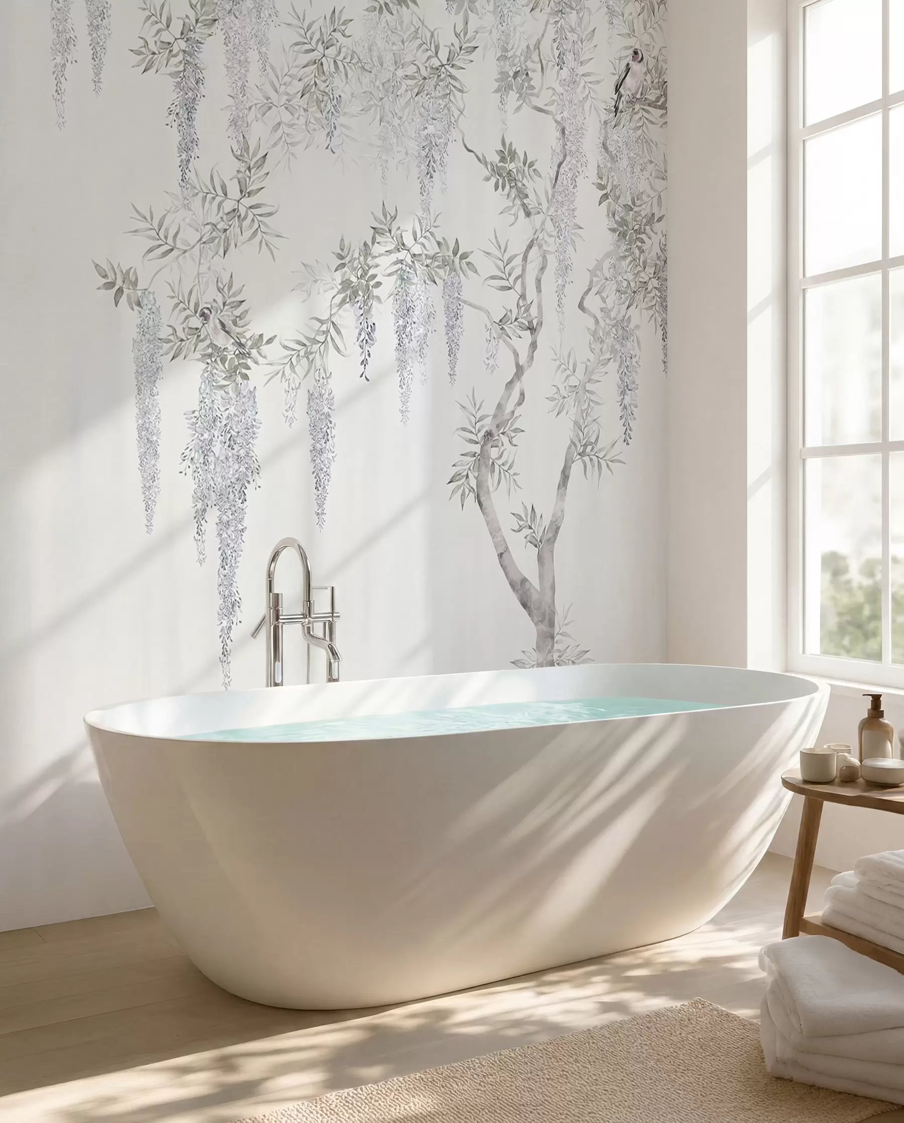murais de parede Flores de glicínias, glicínias, minimalismo, monocromático, loft e estilo japonês u96928