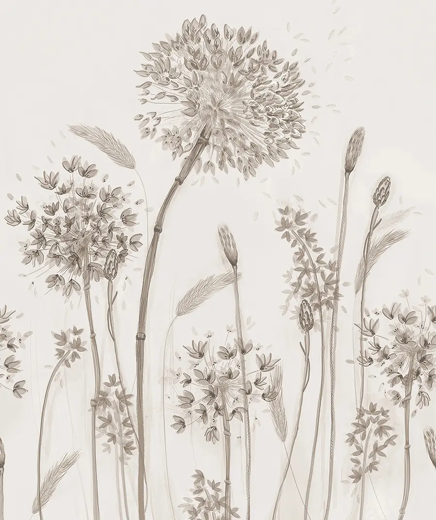 murais de parede Grandes flores de prado de dentes-de-leão estilo monocromático loft minimalismo u96934