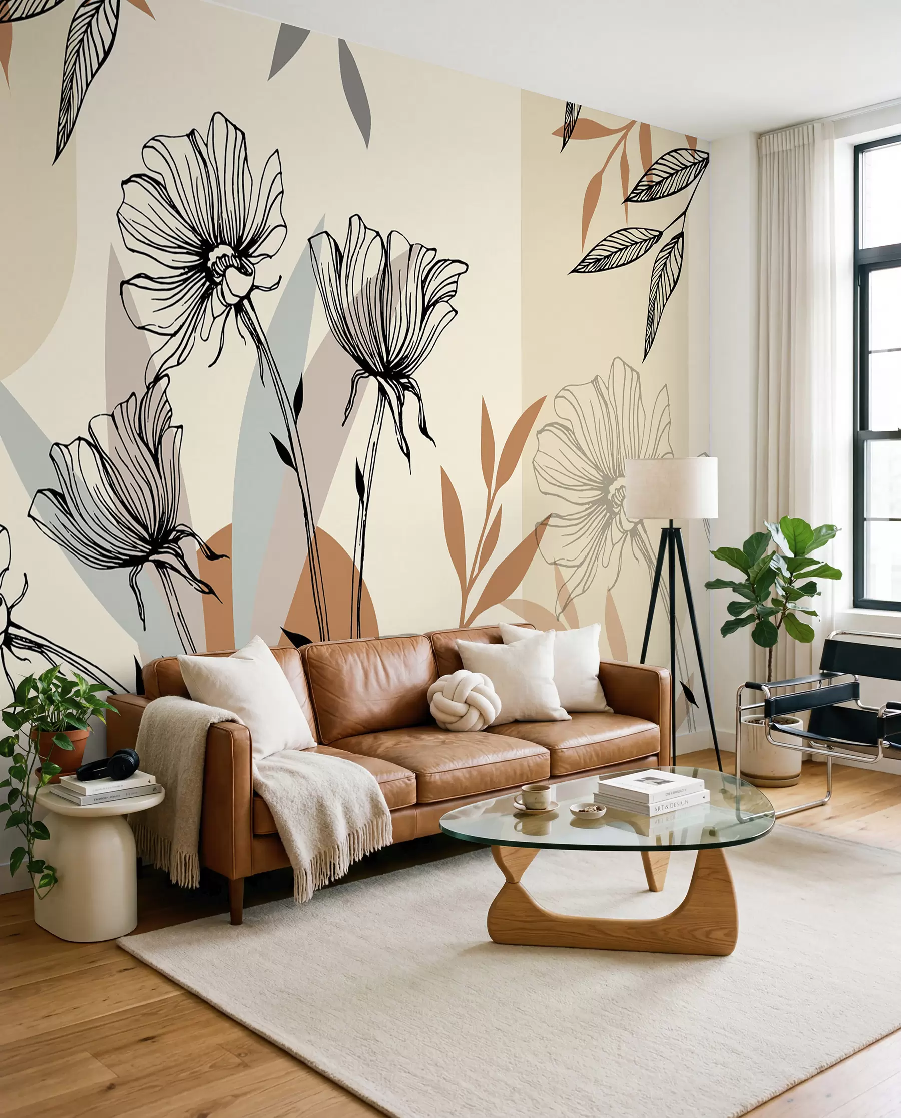 murais de parede Papéis de parede populares em estilo boho com flores u97028