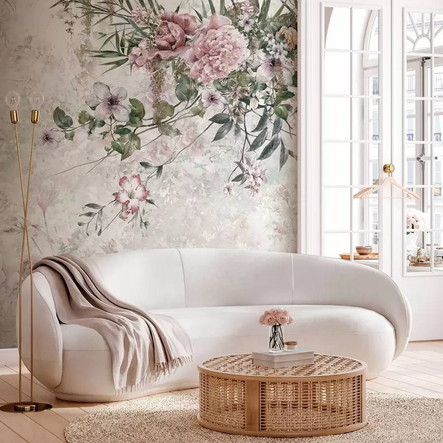 murais de parede Flores vintage na parede de mármore u97046