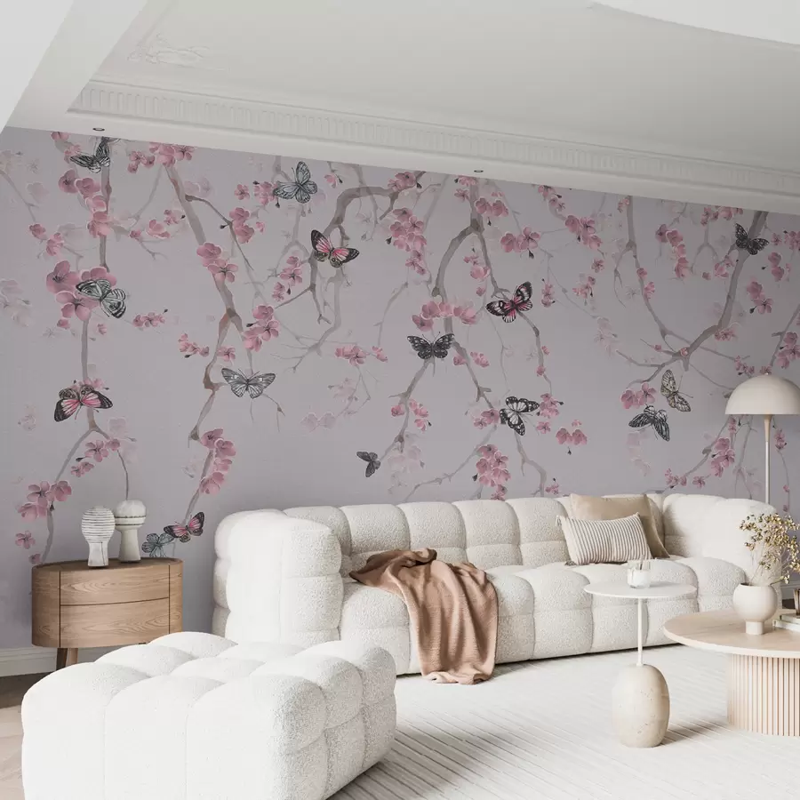 murais de parede Sakura flores e borboletas u97056