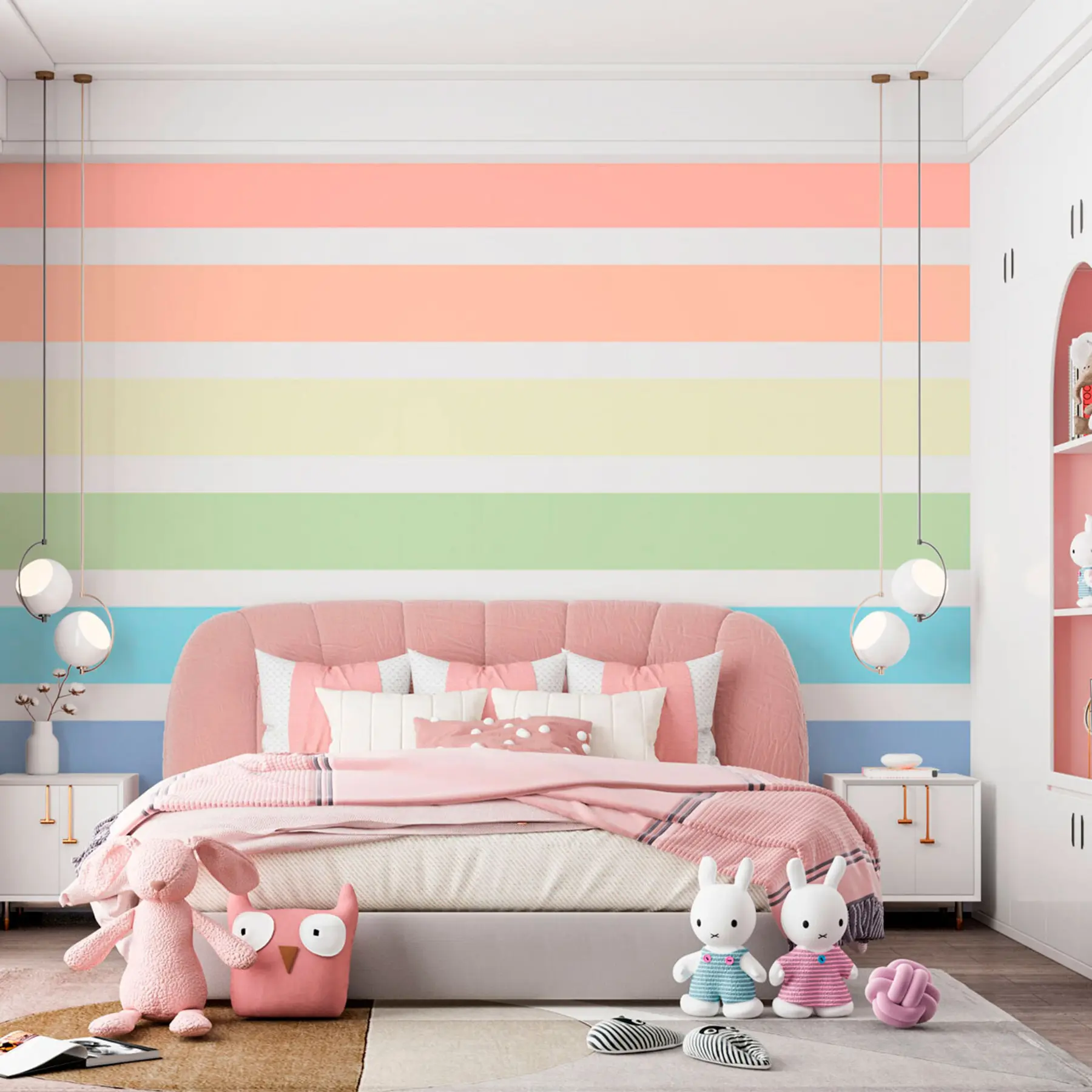 murais de parede Papel de parede listrado arco-íris multicolorido u97141