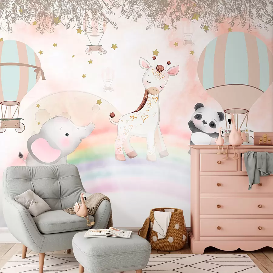 murais de parede Design de papel de parede com animais fofos para quarto infantil u97008