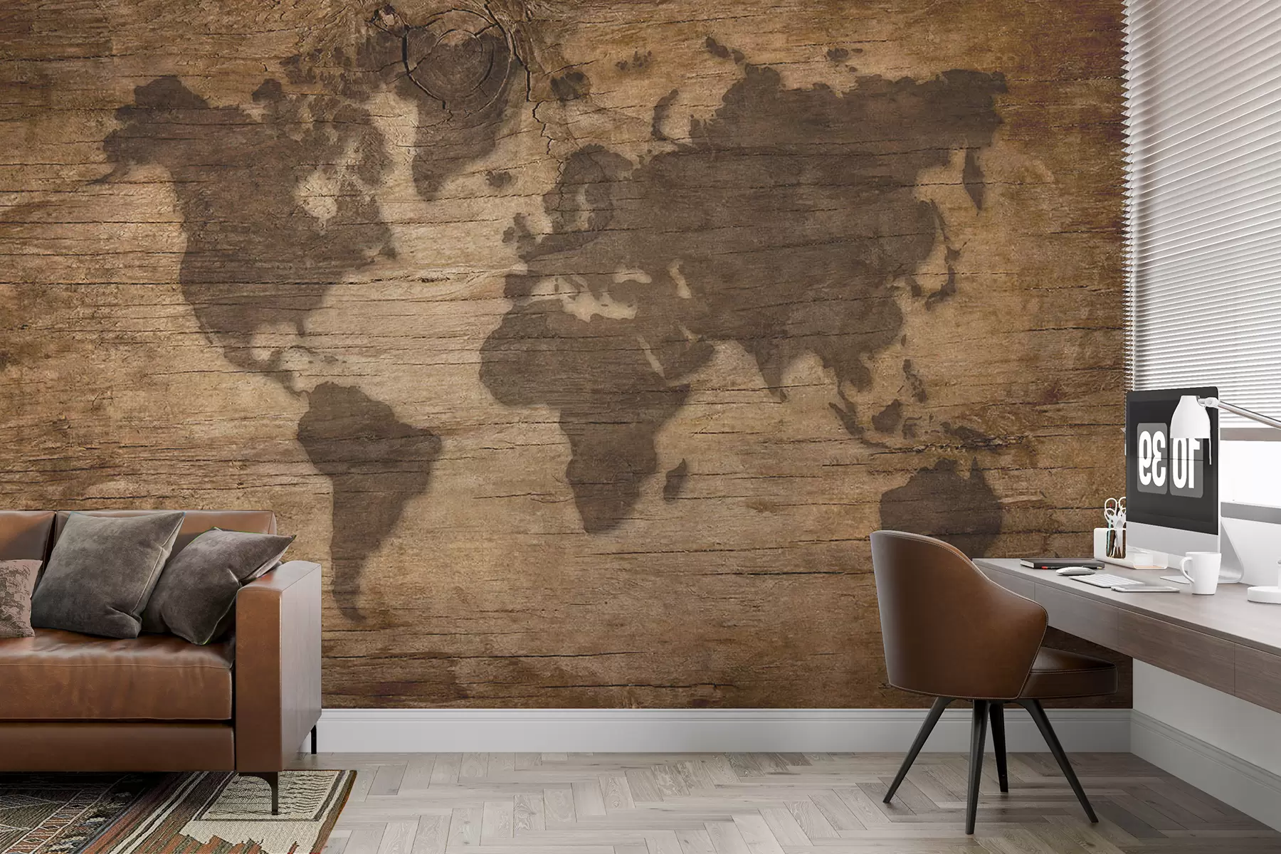 murais de parede Mapa mundial em fundo de madeira u96820