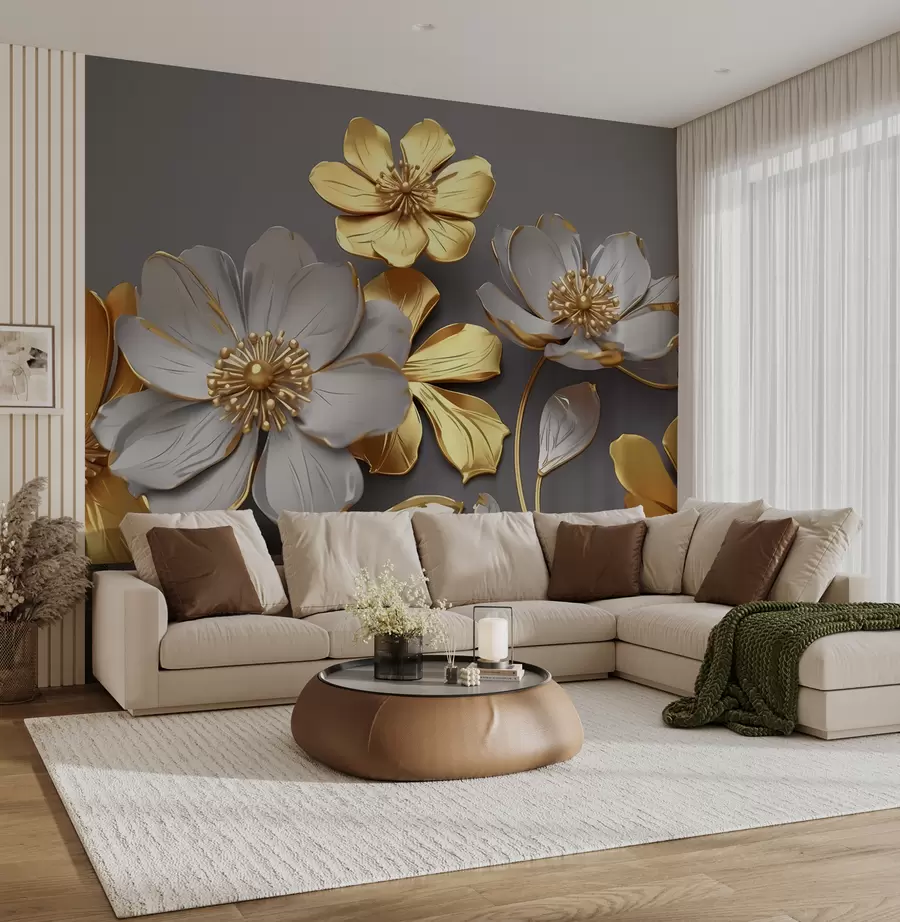 murais de parede Flores grandes em um fundo cinza u96957