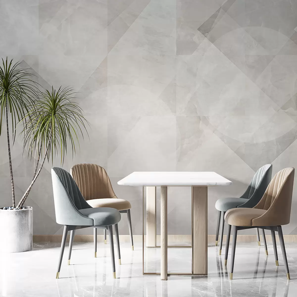 murais de parede Abstração geométrica sobre fundo de mármore em tons pastel u97269