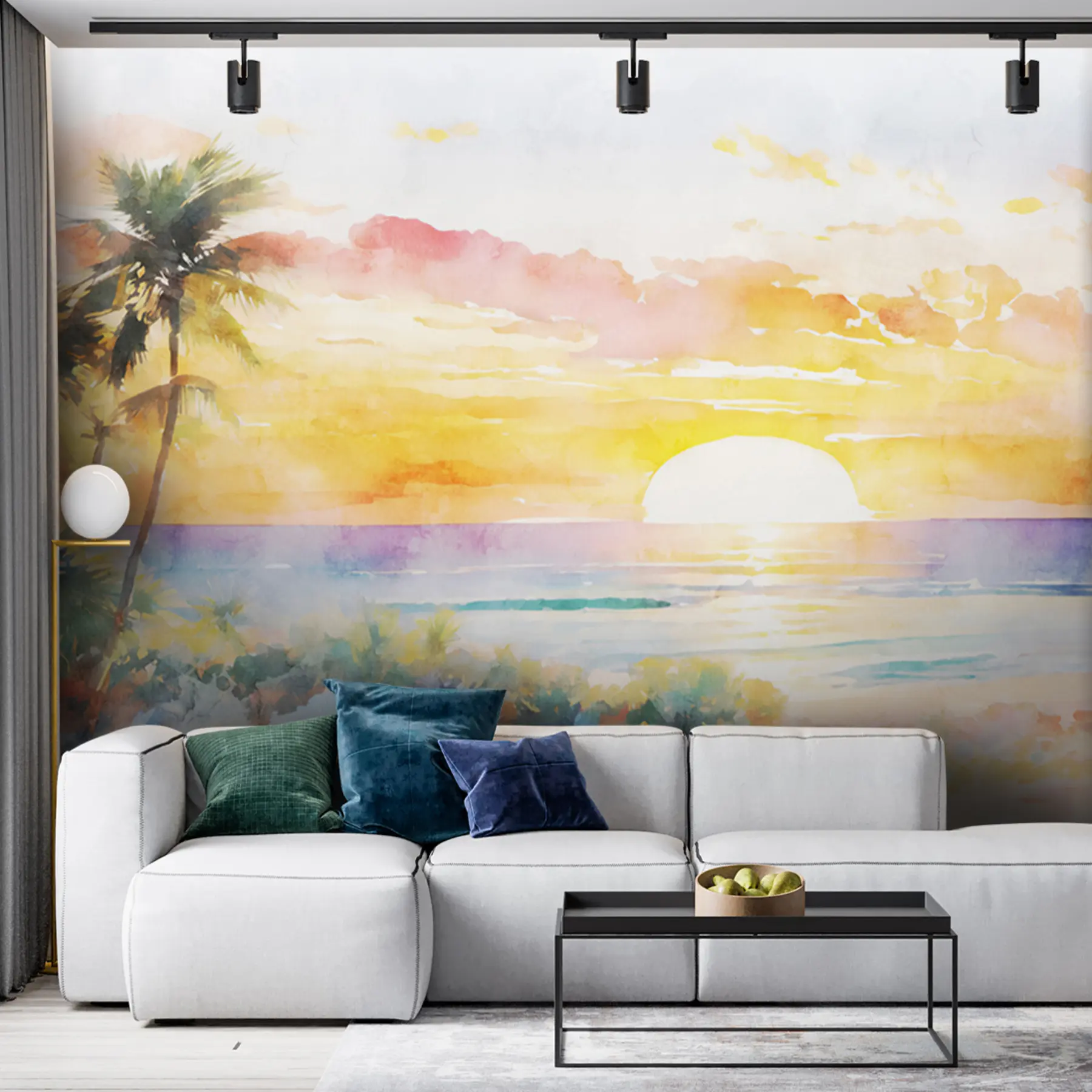 murais de parede Palmeiras e pôr do sol na praia u97312