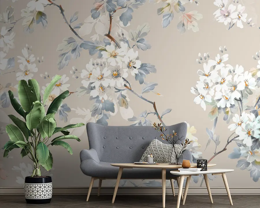 murais de parede Flores e borboletas pintadas à mão com aquarelas u97114