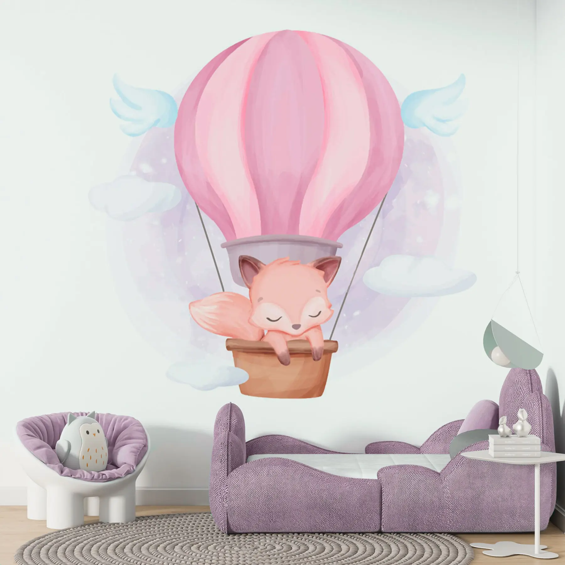 murais de parede Ilustração de uma raposa em um balão de ar quente u97395