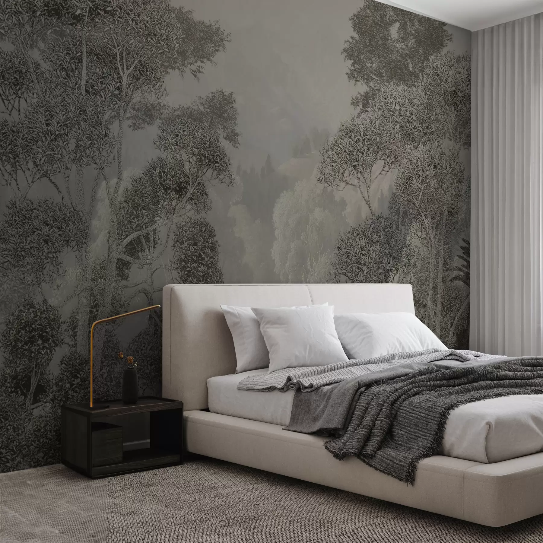 murais de parede Floresta tropical em tons de cinza u97396