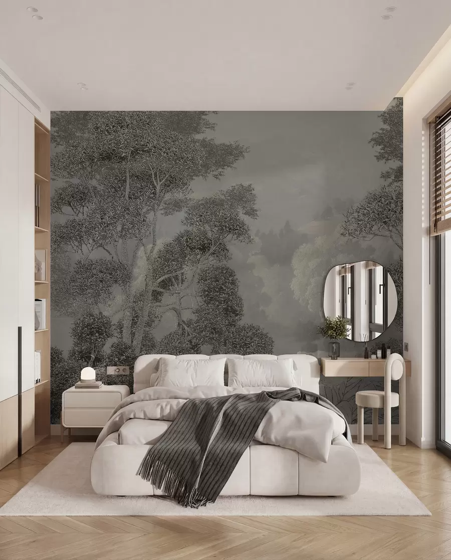 murais de parede Floresta tropical em tons de cinza u97396