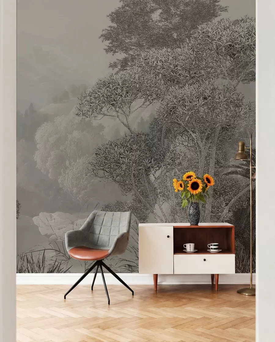murais de parede Floresta tropical em tons de cinza u97396