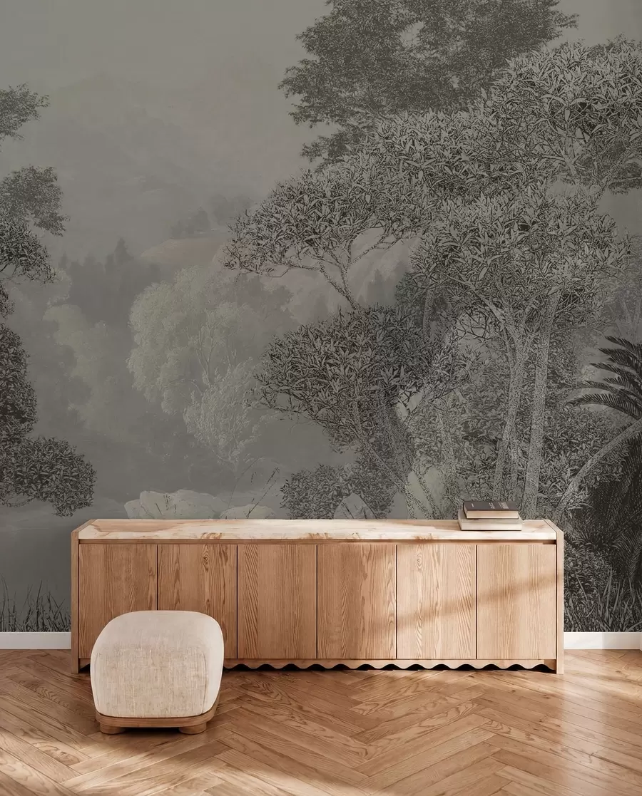 murais de parede Floresta tropical em tons de cinza u97396