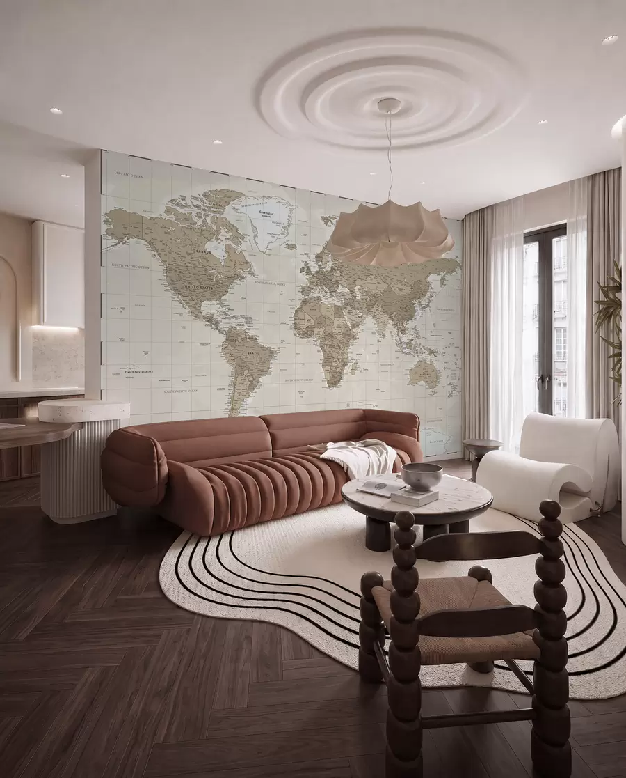 murais de parede Loft com mapa-múndi vintage u97342